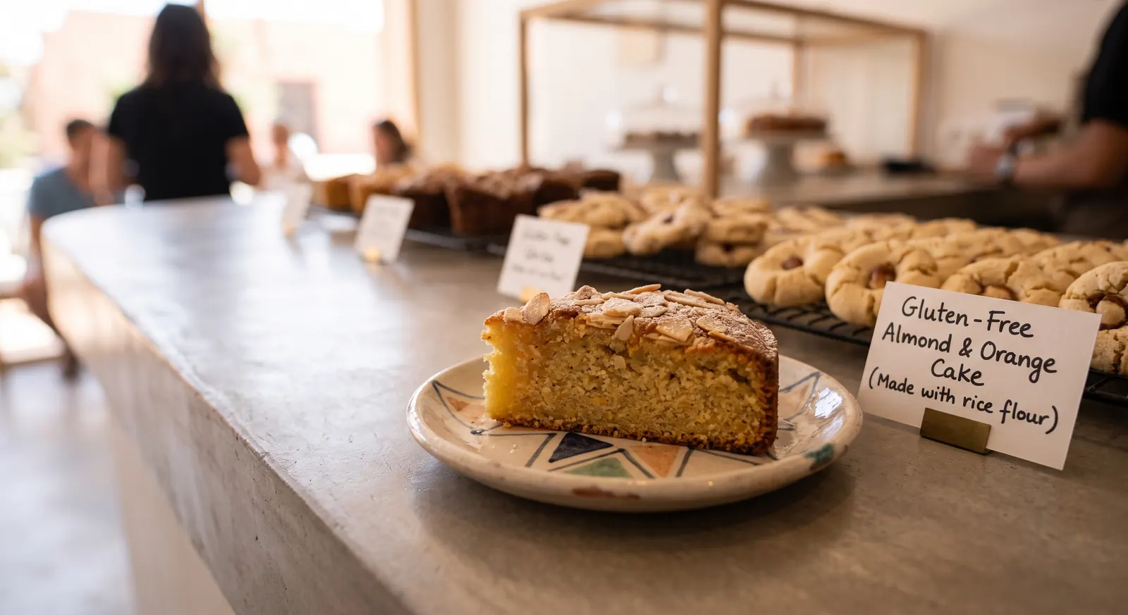 Gluten-free almond and orange cake at a Moroccan café